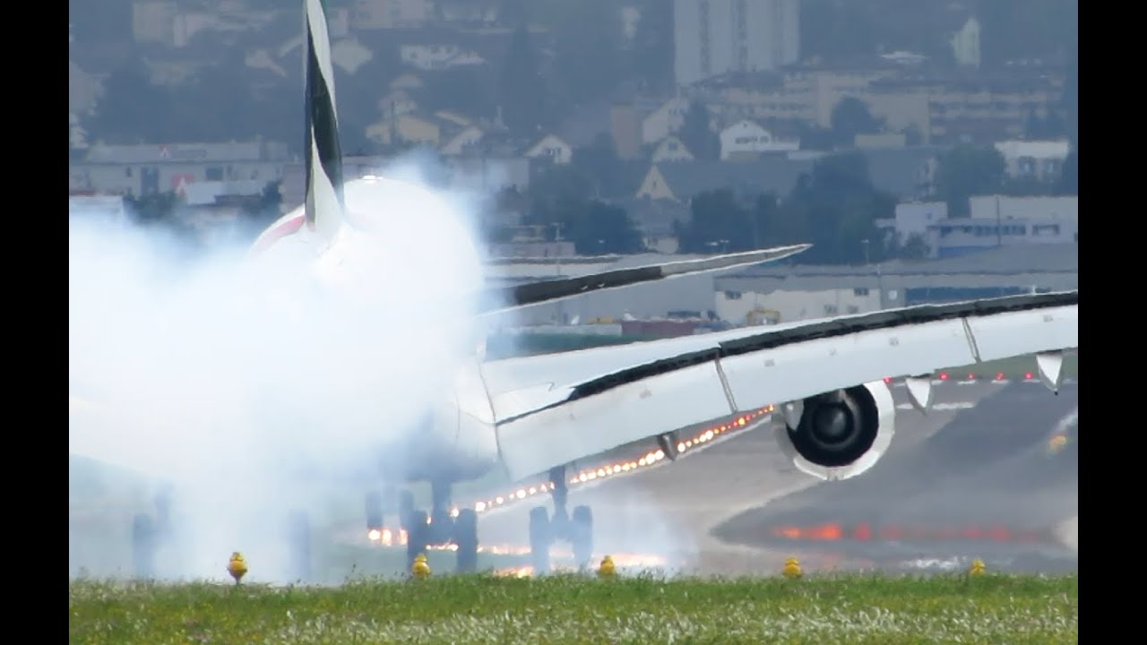 very hard landing A380 Emirates at Zurich | LSZH 'n amazing take off