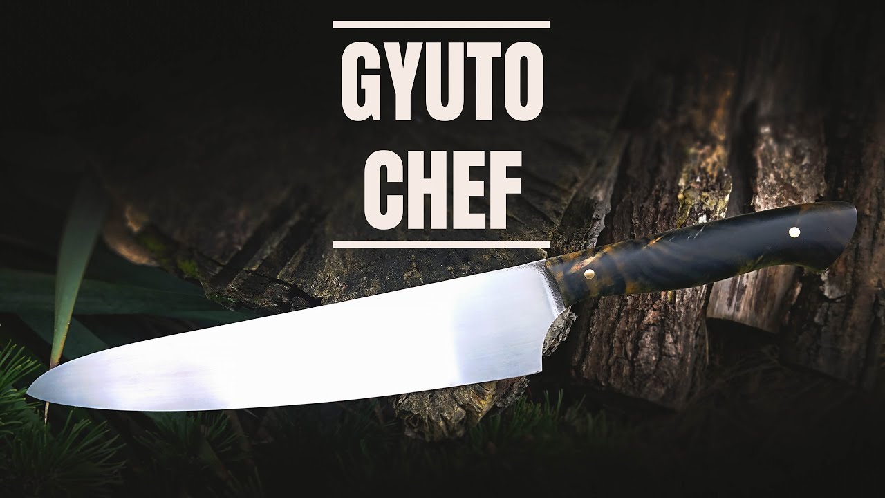 ✔Knife Making - Double Beveled GYUTO Kitchen knife w/ Stabilized wood handle