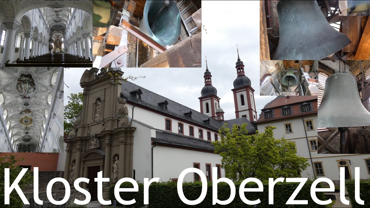 Kloster Oberzell (WÜ) Die sechs Glocken der Klosterkirche St. Michael (Doppelturmaufnahme)