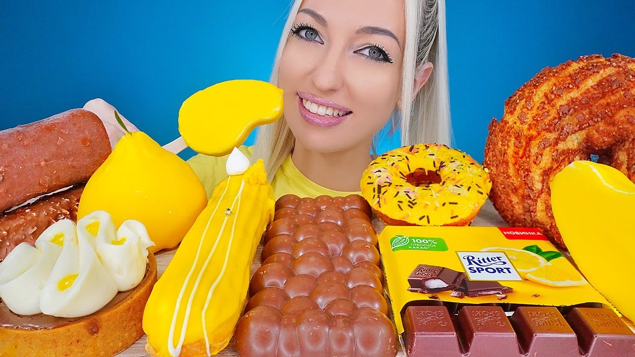 ASMR EATING CHOCOLATE & YELLOW DESSERTS, CAKE, ICE CREAM, DONUTS, MILKA, MUKBANG, 다양한 초콜렛 디저트 먹방