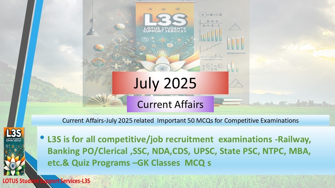 July 2025 Current Affairs ITop 50 MCQs | UPSC, SSC, Banking, Railways, NDA, CDS | GK Quiz in English