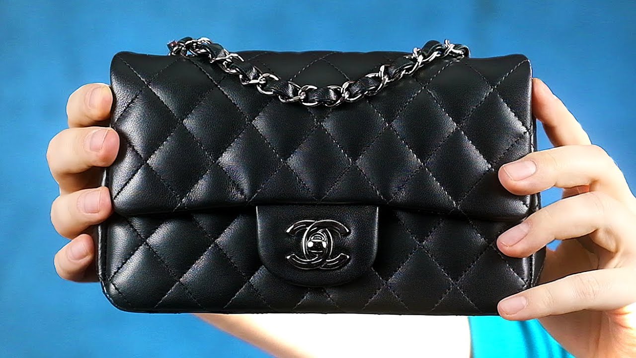 CHANEL bag review - mini rectangular black lambskin CHANEL bag with silver hardware