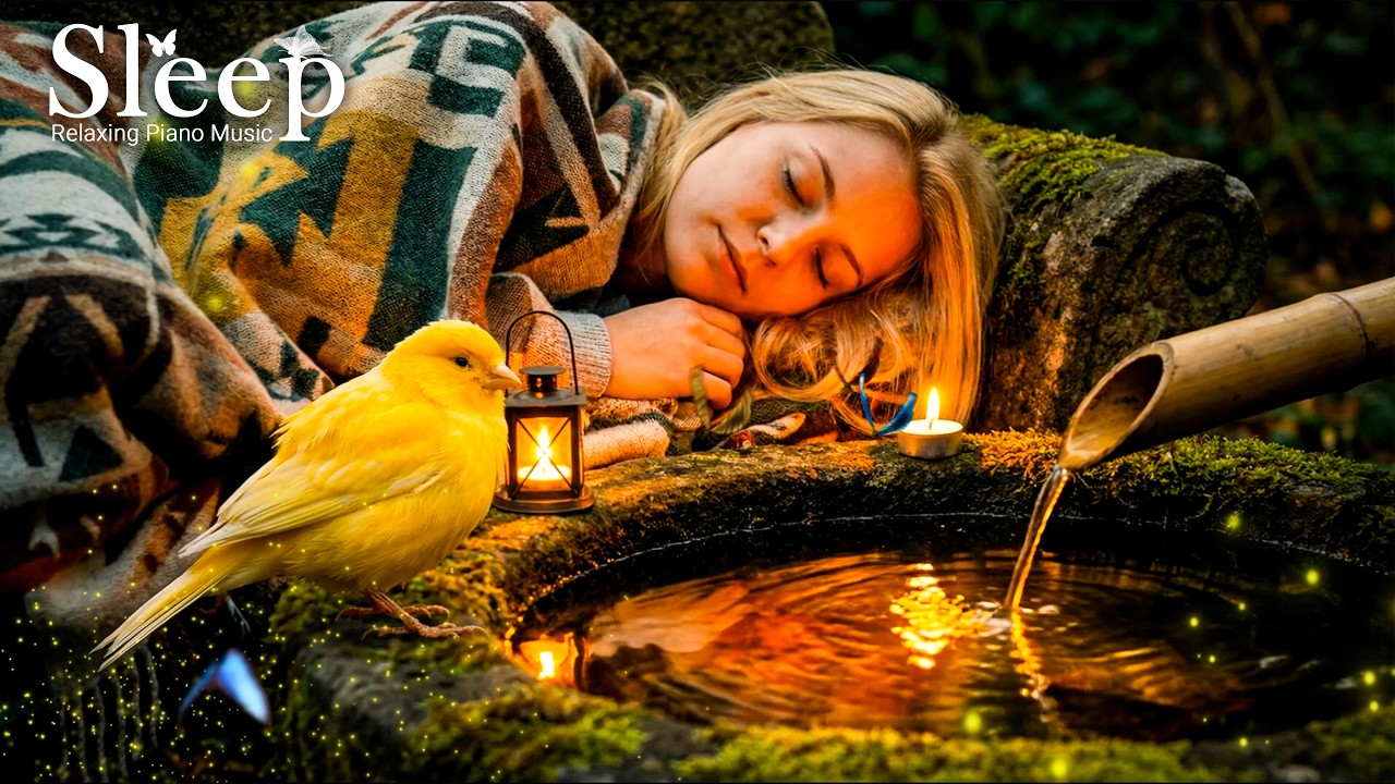 Sleep with Bamboo Water 🍁 Gentle Piano & Water Sounds 🌿 Calm Rest