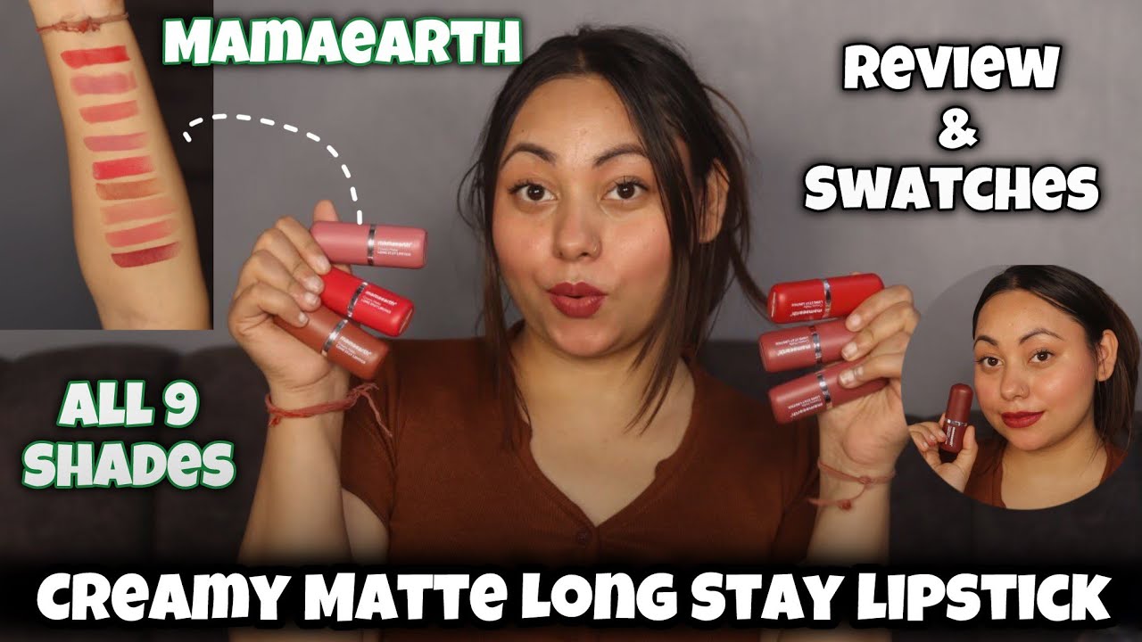 *NEW* Mamaearth Creamy Matte Long Stay Lipstick | Review & Swatches| All 9 Shades | Babita Amola