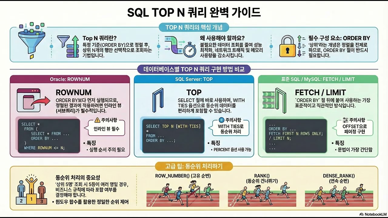 (누워서 듣는 SQLD) 상위 N개 데이터 추출법 | DBMS별 Top N 쿼리 구분 끝내기