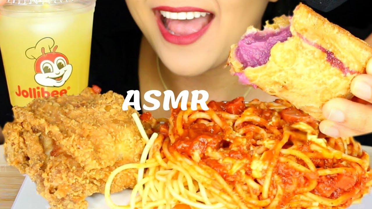 ASMR JOLLIBEE *New* Ube Pie, Spaghetti and Fried Chicken EATING SONDS MUKBANG NO TALKING