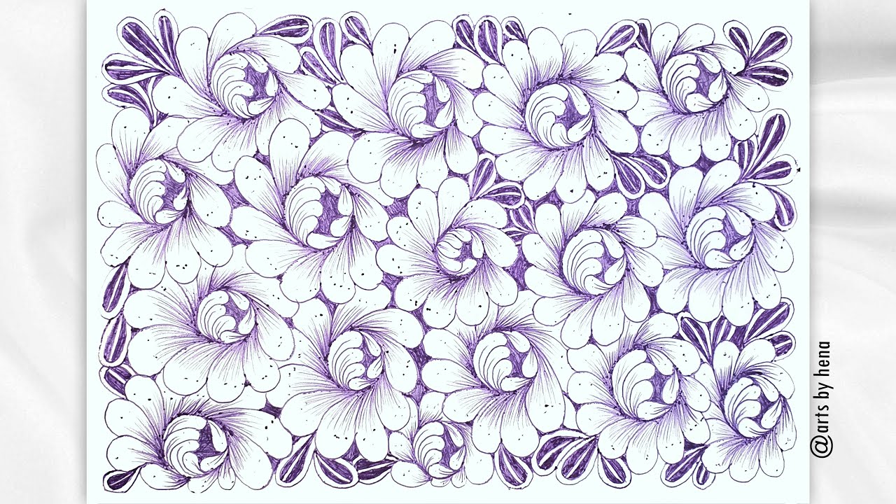 Draw With Me 🌸 Easy floral pattern _Step by step 🌸 Floral zentangle pattern