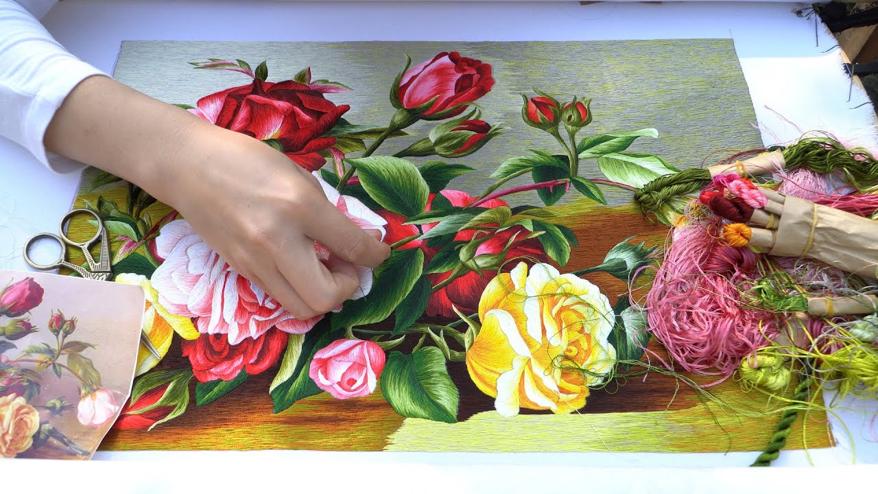 Искусство ручной вышивки - Куст шиповника - ThuongEmbroidery