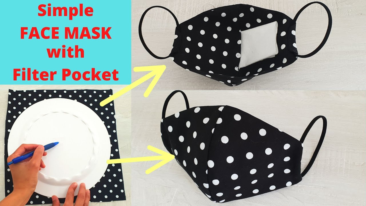 How To Make Face Mask with Filter Pocket | No Sewing Machine | DIY face mask with dish pattern
