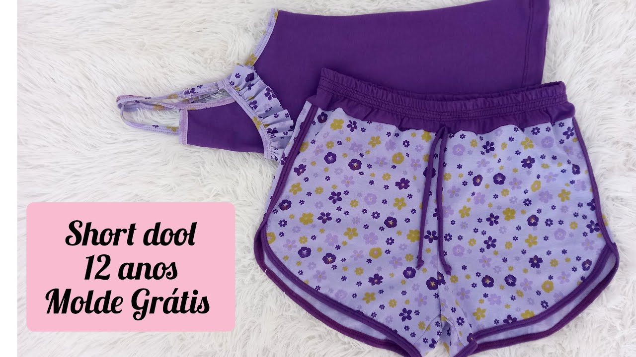 #molde Grátis como fazer short doll 12 anos com viés nas pernas e na lateral