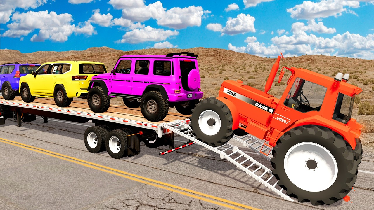 Flatbed Truck Mcqueen 10+Min | Transportation with Truck - Pothole vs Car #112 - BeamNG.Drive