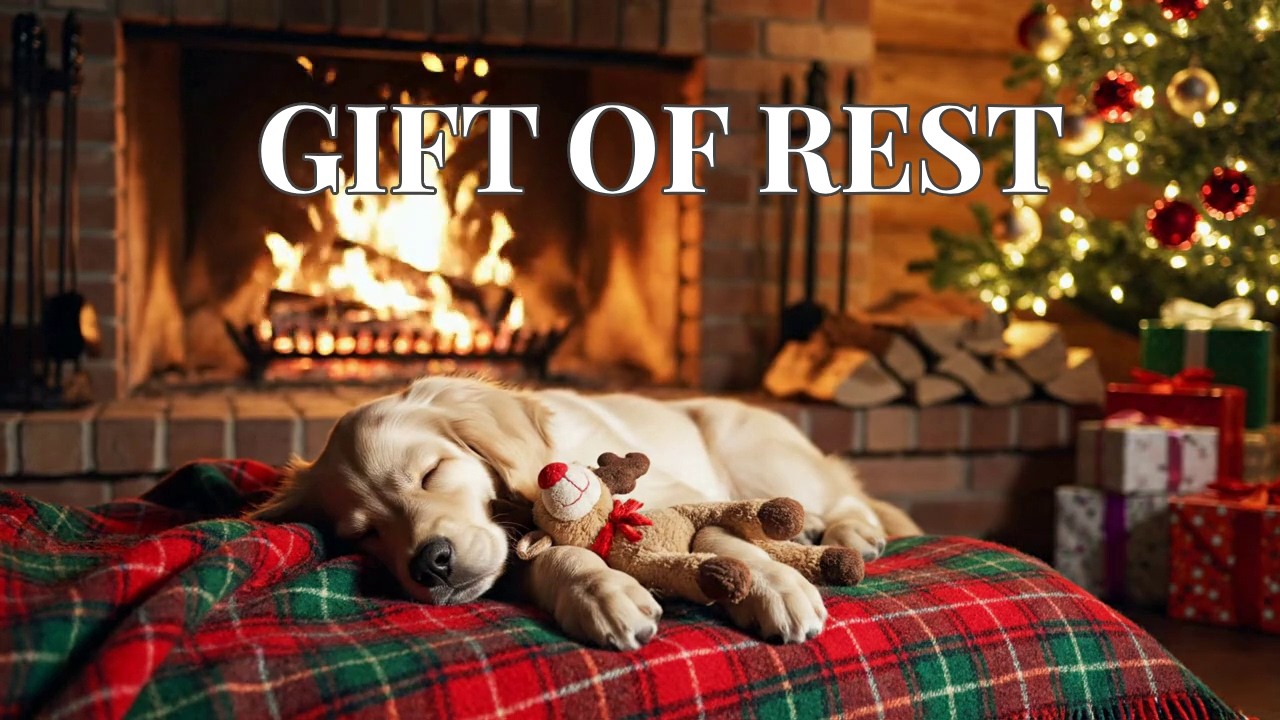 🔴 The Gift of Sleep: Cozy Christmas Fireplace & Puppy Music for Stress Relief 🎁🐾