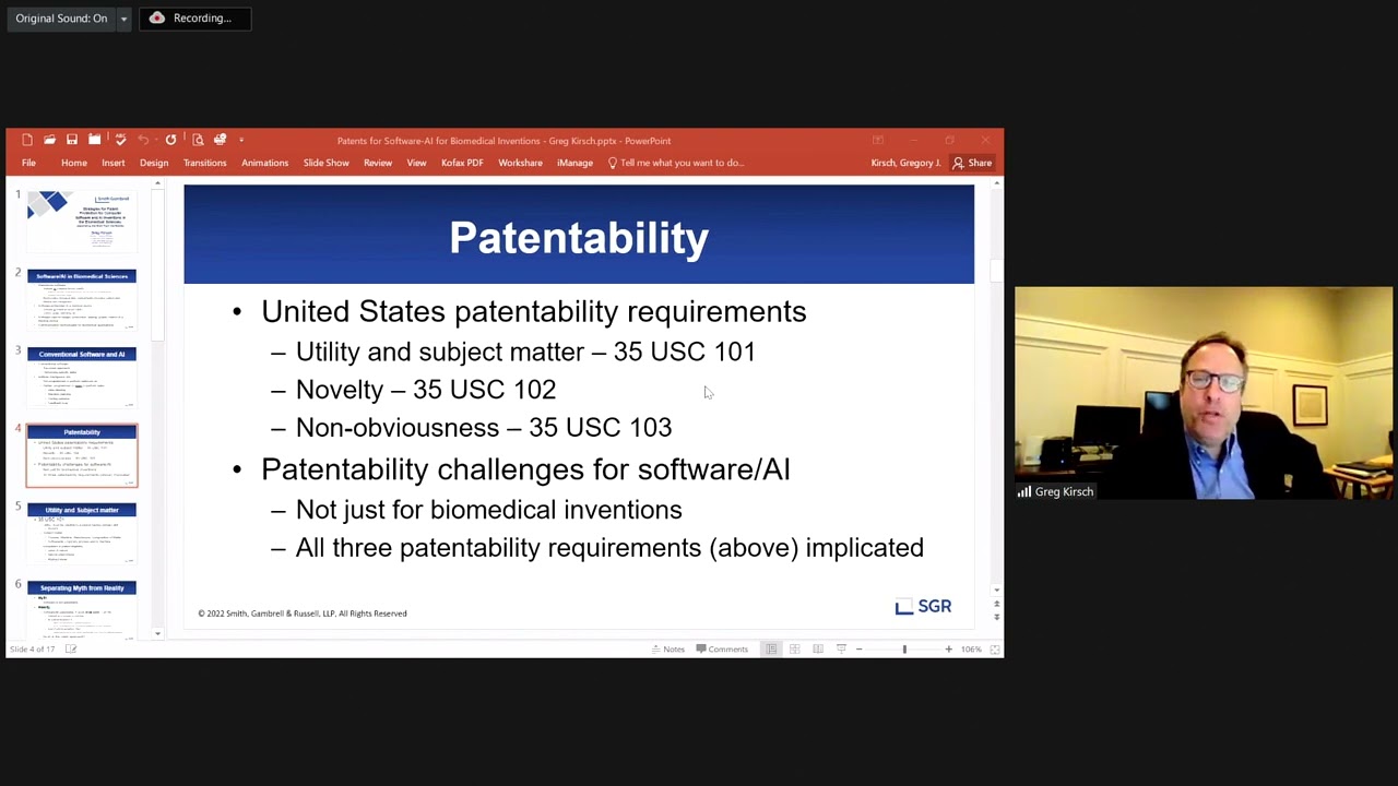Greg Kirsch: US Patent Attorney, Smith, Gambrell & Russell, USA talk.