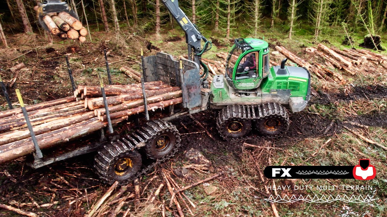Clark Tracks FX tracks on a John Deere 1910G forwarder