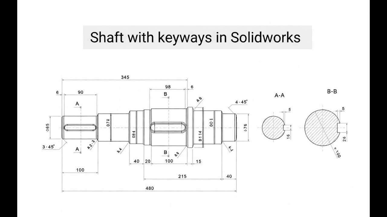 SolidWorks Tutorial: Shaft with Keyways – Full Step-by-Step Modeling (2026)