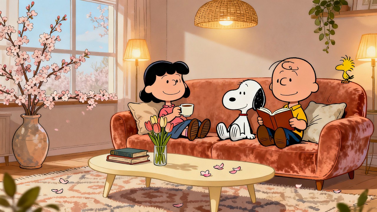 Snoopy, Lucy & Charlie’s Cozy Spring Living Room Vibes ☀️📖 Chill Lofi Ambience to Relax