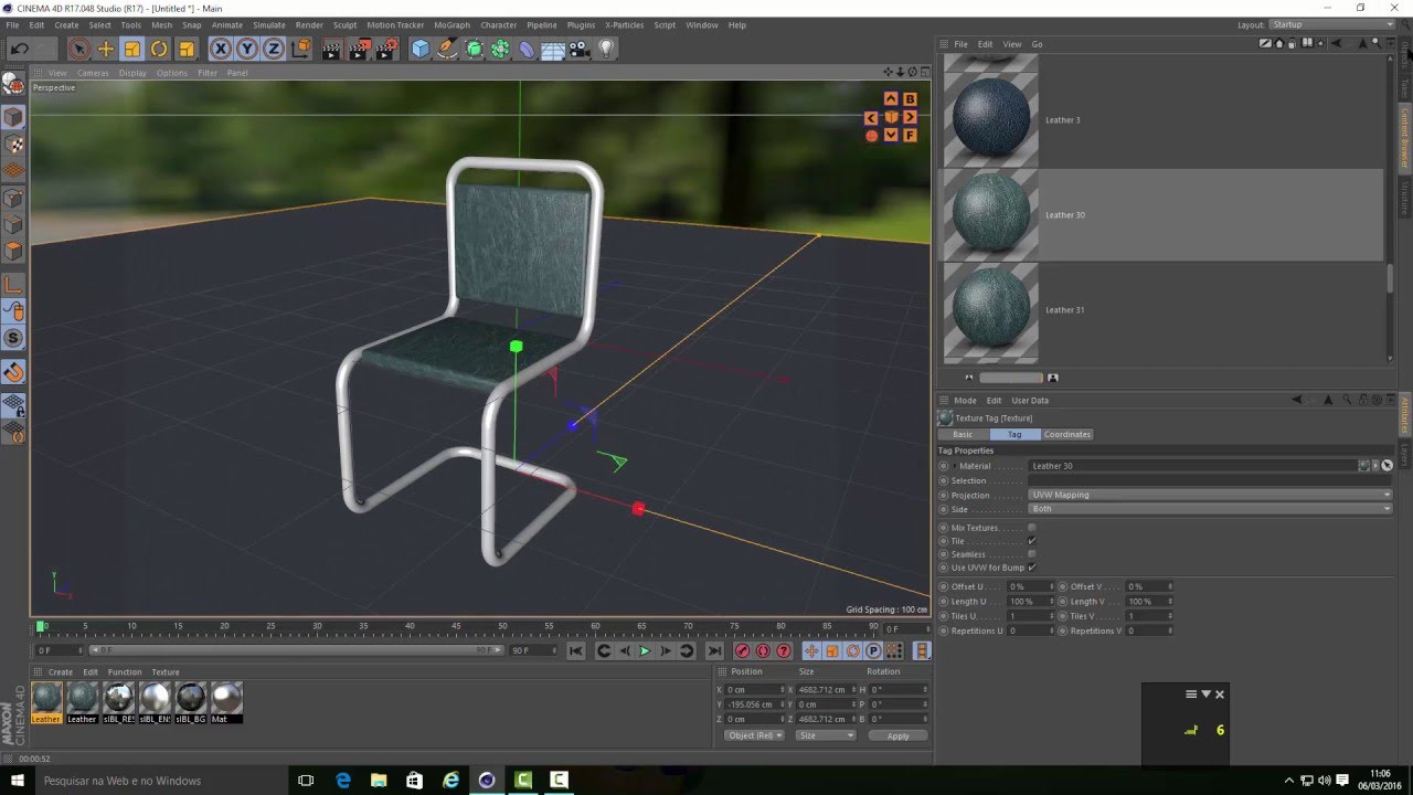 usando Sweep com Spline com Cinema 4d, modelar uma cadeira