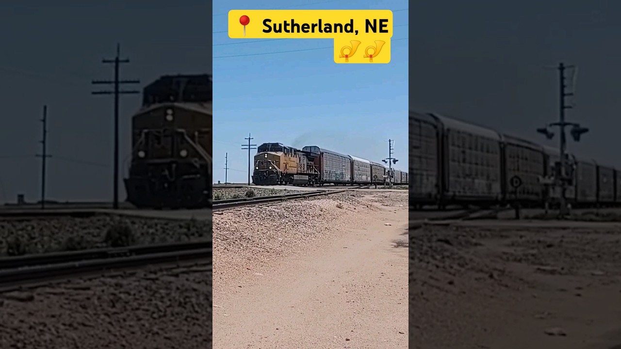 LOTS OF HORN! Loaded Auto Racks loudly move through crossing!  #train #unionpacific #trending