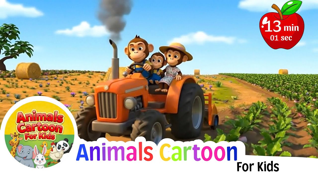 Funny Monkey Cartoon: Monkey Family Fixes Tractor & Harvests| So Funny - Farm Work|Funny Monkey Kids