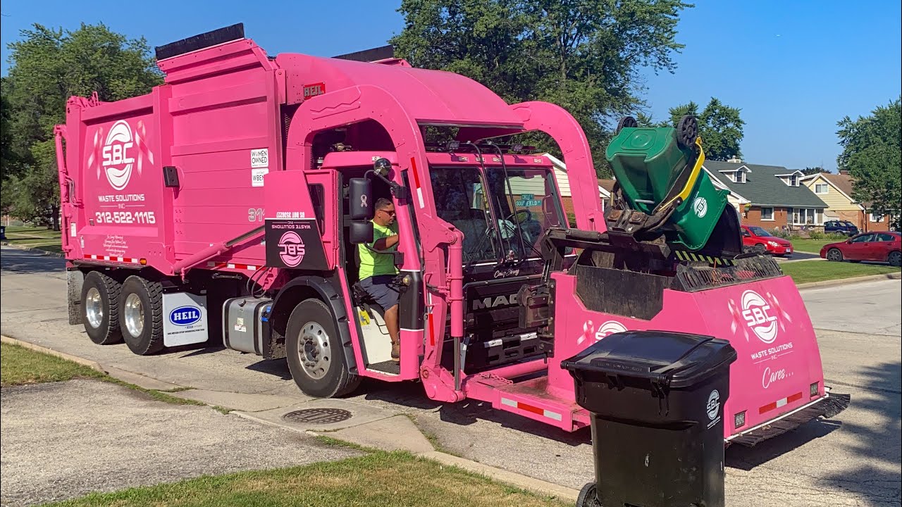 SBC Waste Solutions Pink Mack LR Heil Sierra Curotto Can Garbage Truck
