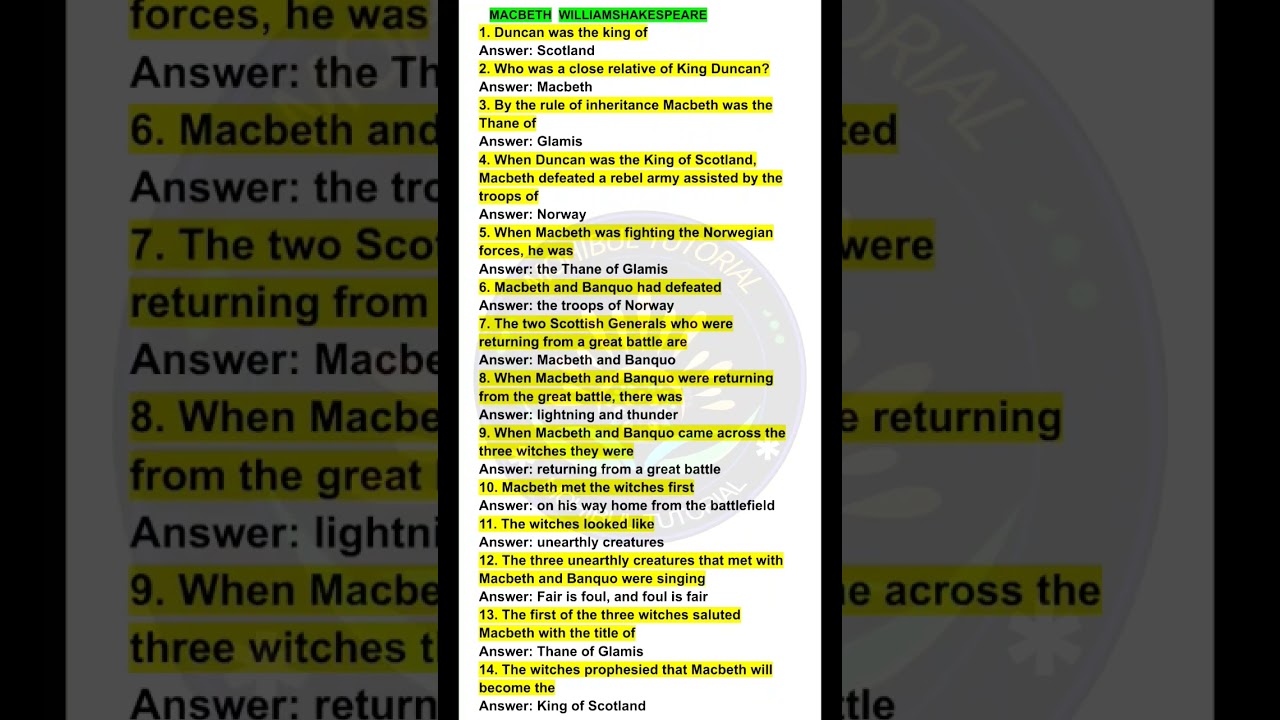 Rapid Reader : Macbeth William Shakespeare।। Class 11।। 1st semester।। MCQ।।2025-2026।।