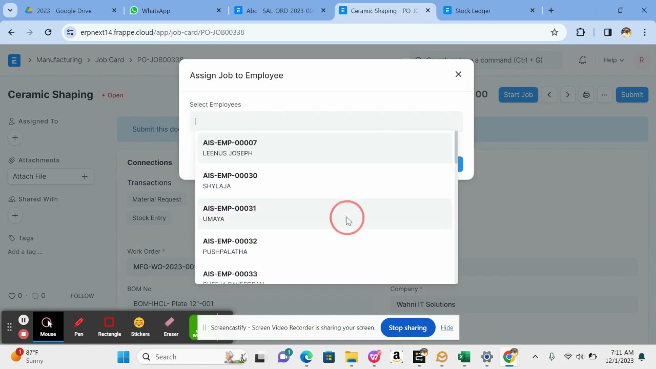 ERPNext- A sample video mentioning the basic details of work order, Job Card, Stock ledger.