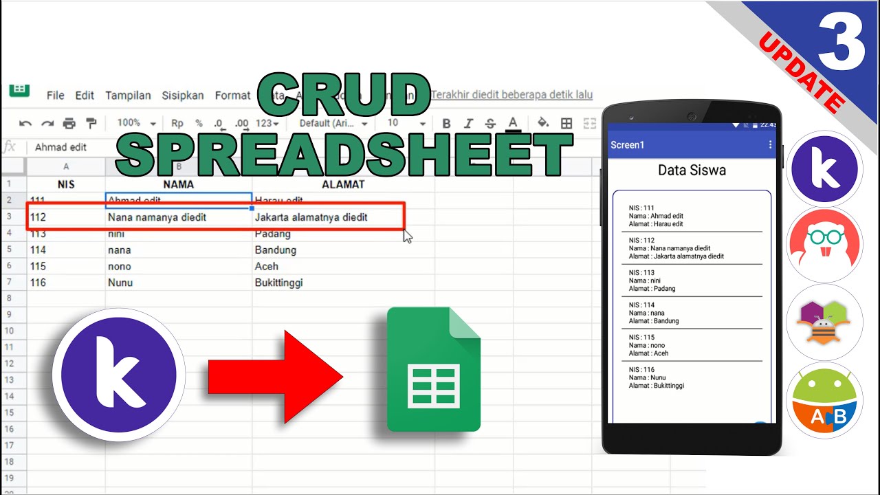 3. CRUD SpreadSheet(Update) - Kodular | MIT App Inventor | Appybuilder | Thunkable