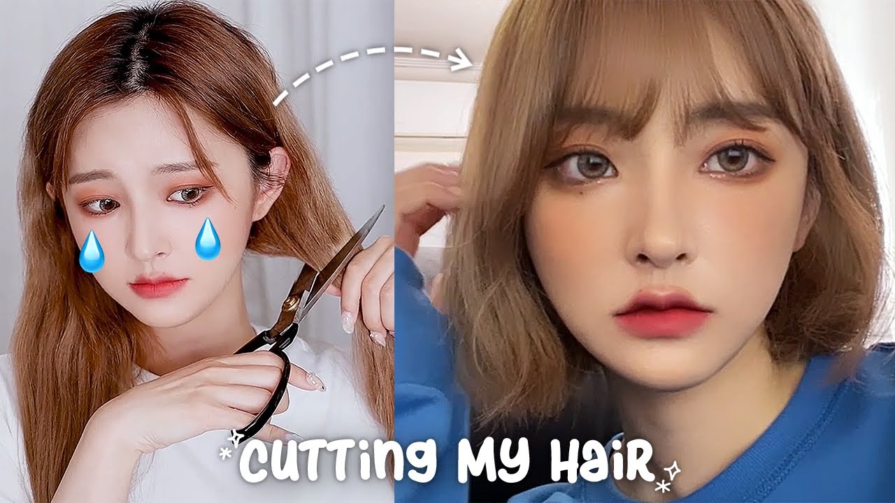eng/jpn) 안또단(안다 또 단발함🤦🏻‍♀),, 집에서 셀프단발 자르기✂ +붙임머리떼기
