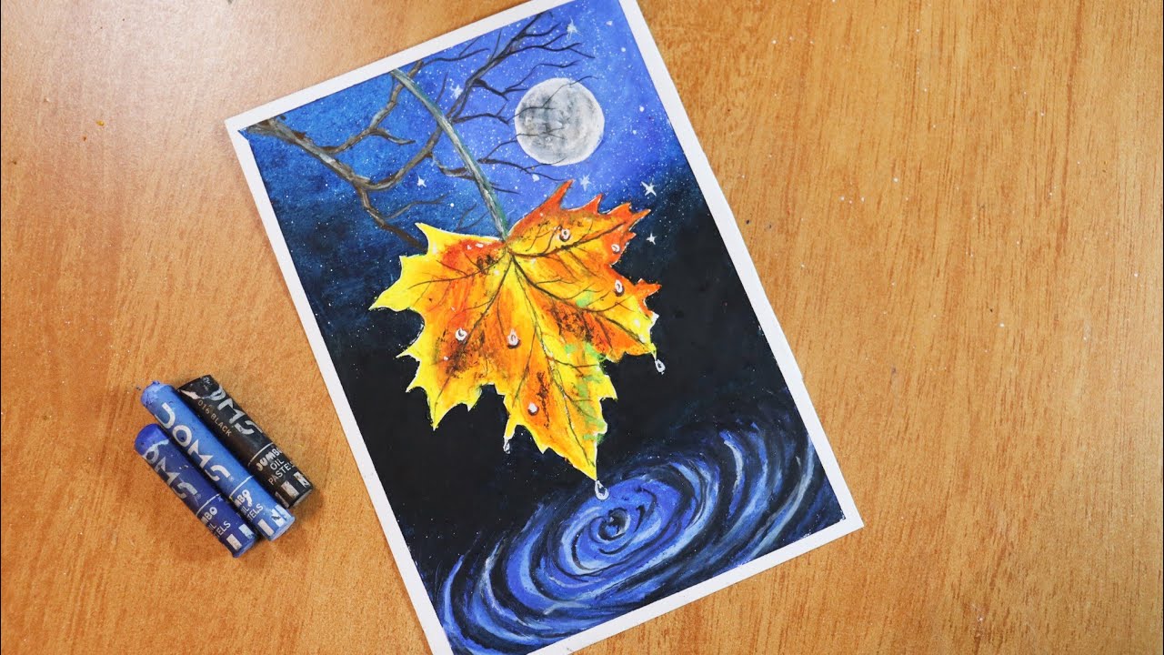 The Last Leaf / Moonlighting drawing / 오일파스텔로 구름 그리기, 오일파스텔 풍경화,oil-pastel landscape