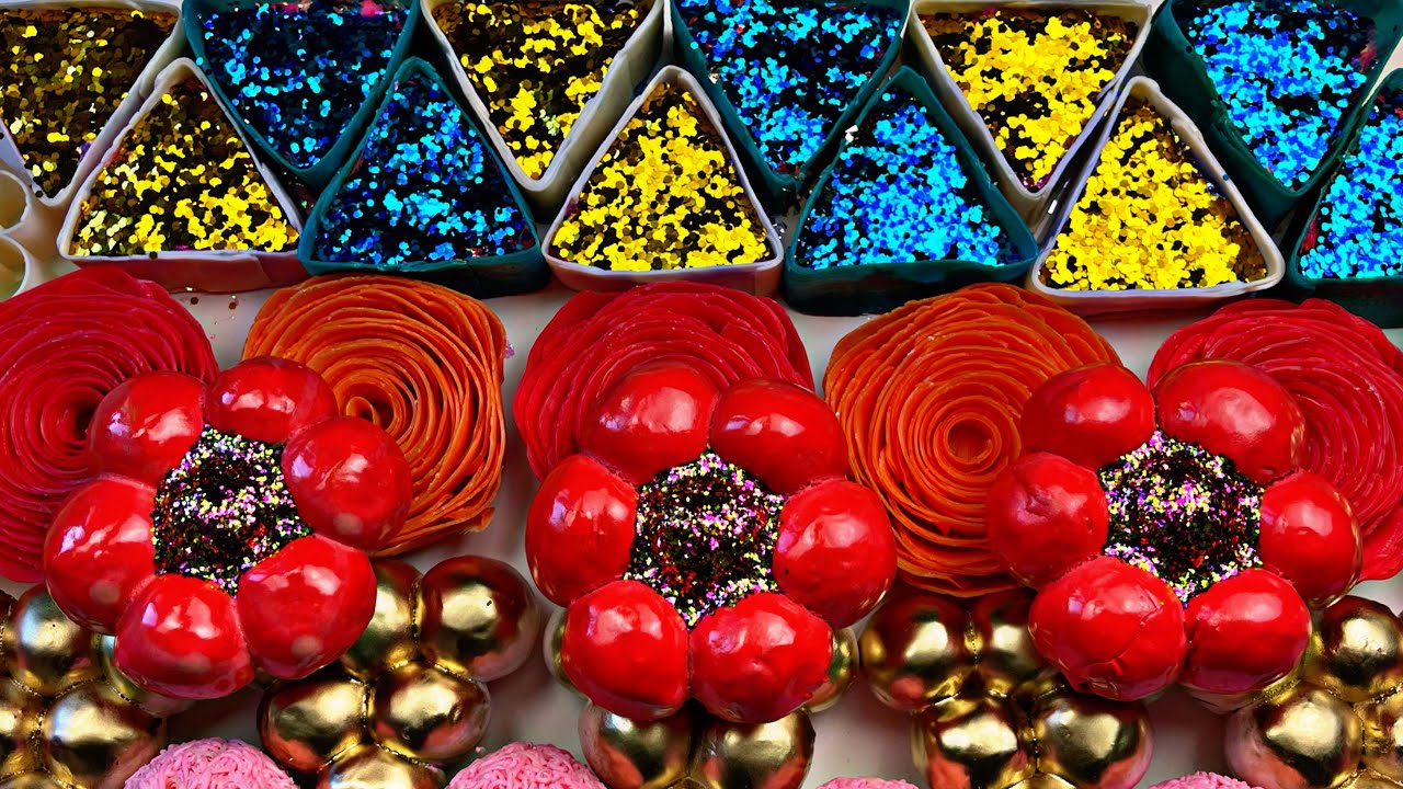 Soap triangles with glitter. Glitter boxes. Clay cracking.