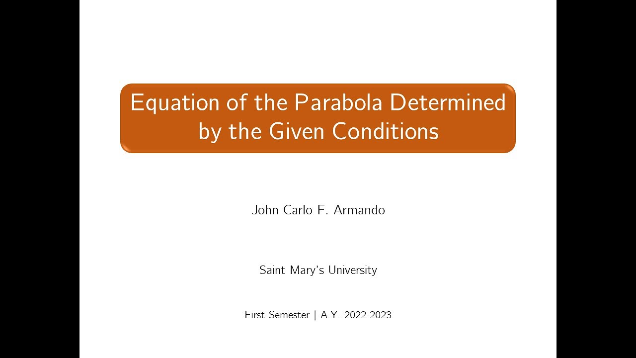 [PRECAL] Equation of the Parabola Determined by the Given Conditions