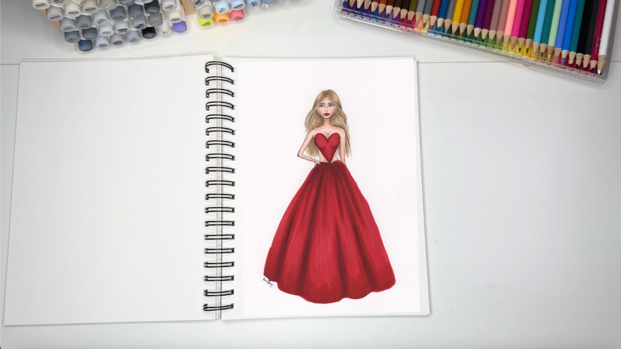 How to Color Valentine's Themed Dress with Alcohol Markers and Colored Pencils | Color With Me ASMR