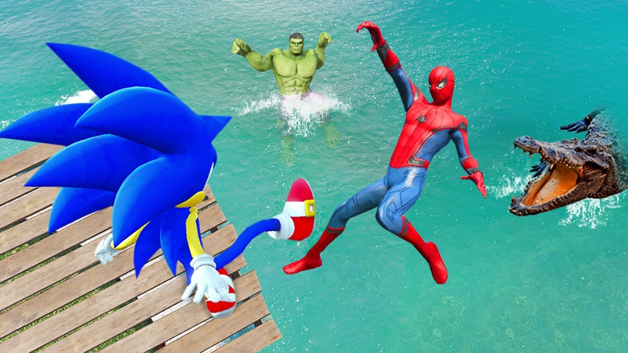 GTA5 Sonic vs Spiderman vs Hulk vs Bugs bunny Jumps fails ep.19 ( Euphoria physics )