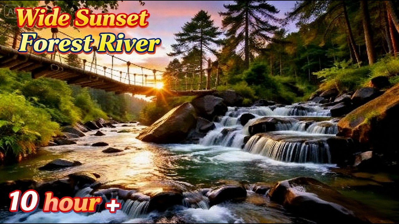 10+ HOURS Golden Sunset River 🌅💧 Gentle Waterfall Sounds for Deep Sleep & Stress Relief