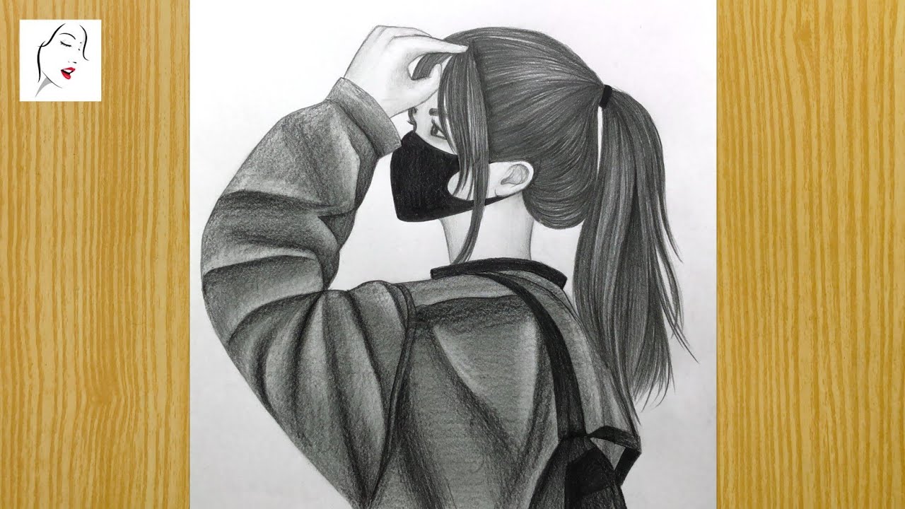 How to draw a girl with mask | A Girl drawing with wearing a mask | Girl Drawing |The Crazy Sketcher