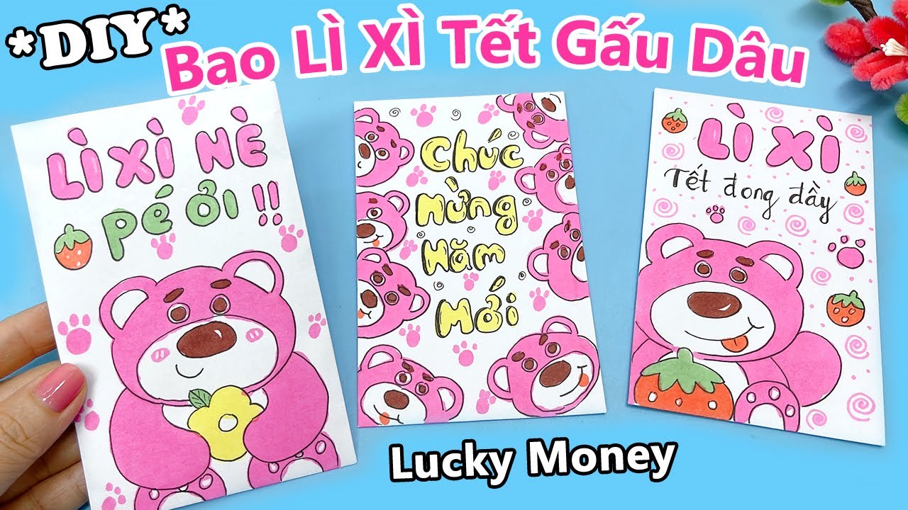 Cách làm bao LÌ XÌ Tết chủ đề Gấu Dâu/ DIY lucky money/ Liam Channel