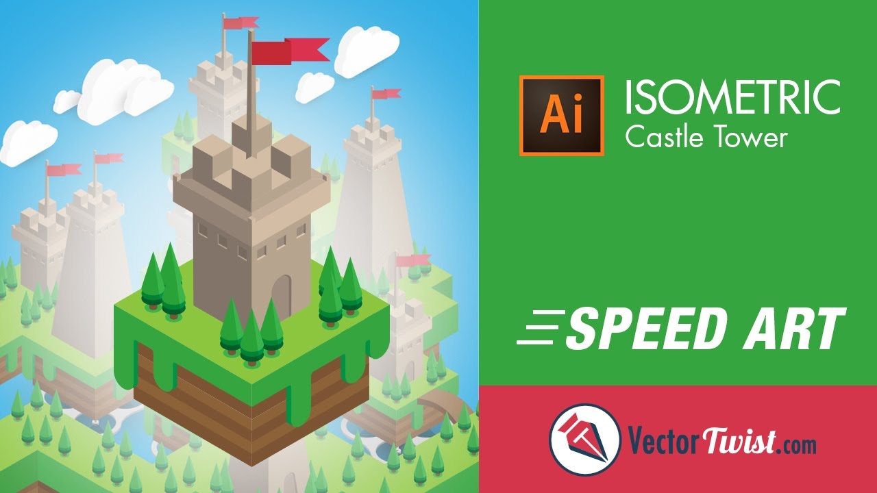 Isometric Building in Adobe Illustrator - Castle Tower - Speed Art