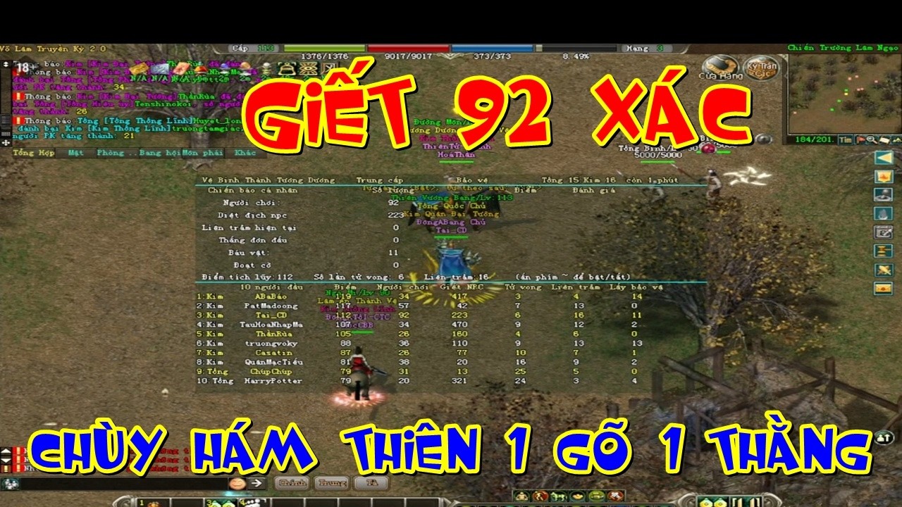Giết 92 Mạng Bằng Thiên Vương Chùy Hám Thiên Chỉ 1 Gõ = 1 Thằng Đếm Số Trong Võ Lâm Truyền Kỳ 2.0