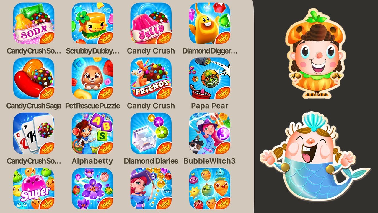 Candy Crush & Friends 19 Games: Candy Crush Soda Saga,Scrubby Dubby,Diamond Digger,Bubble Witch