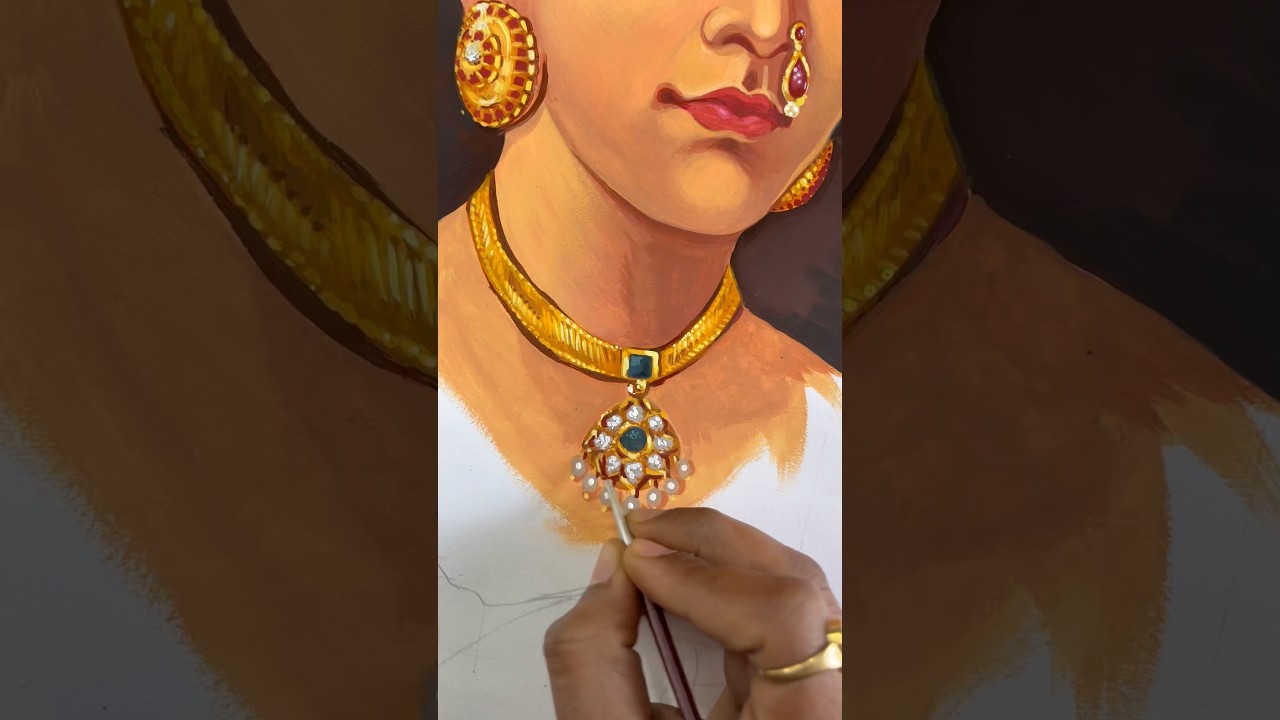 How To Paint Gold Jewellery || Step by Step || Raja Ravi Verma Painting #shorts #watercolorpainting