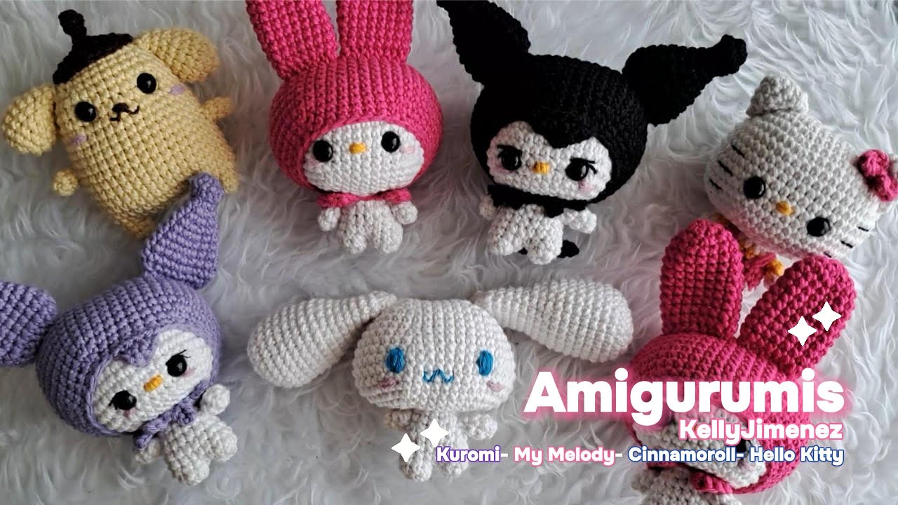 Tutorial Amigurumi Kuromi y My Melody /Cinnamoroll/Hellokitty/pompompurin/tejida a crochet