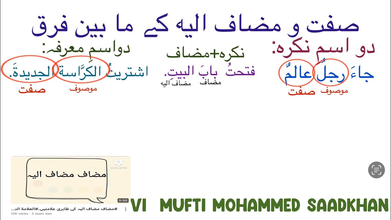 صفت اور مضاف الیہ میں فرق|sifat and muzaaf