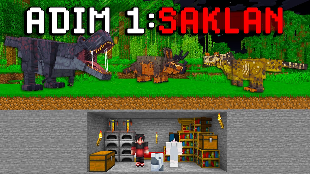 Minecraft'ın EN TEHLİKELİ DİNOZOR D&uuml;nyasında Hayatta Kalabildik mi ?