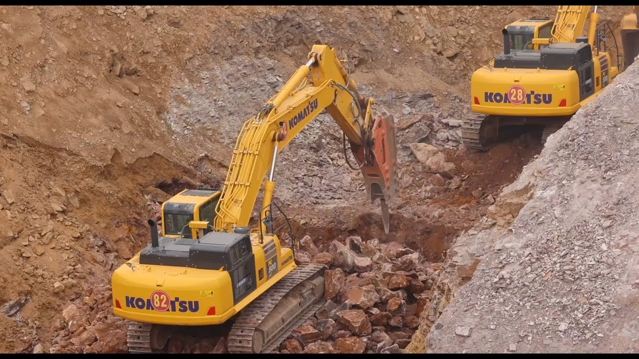 Komatsu PC500 With Hydraulic Hammers In Action  | Crusher | Digger