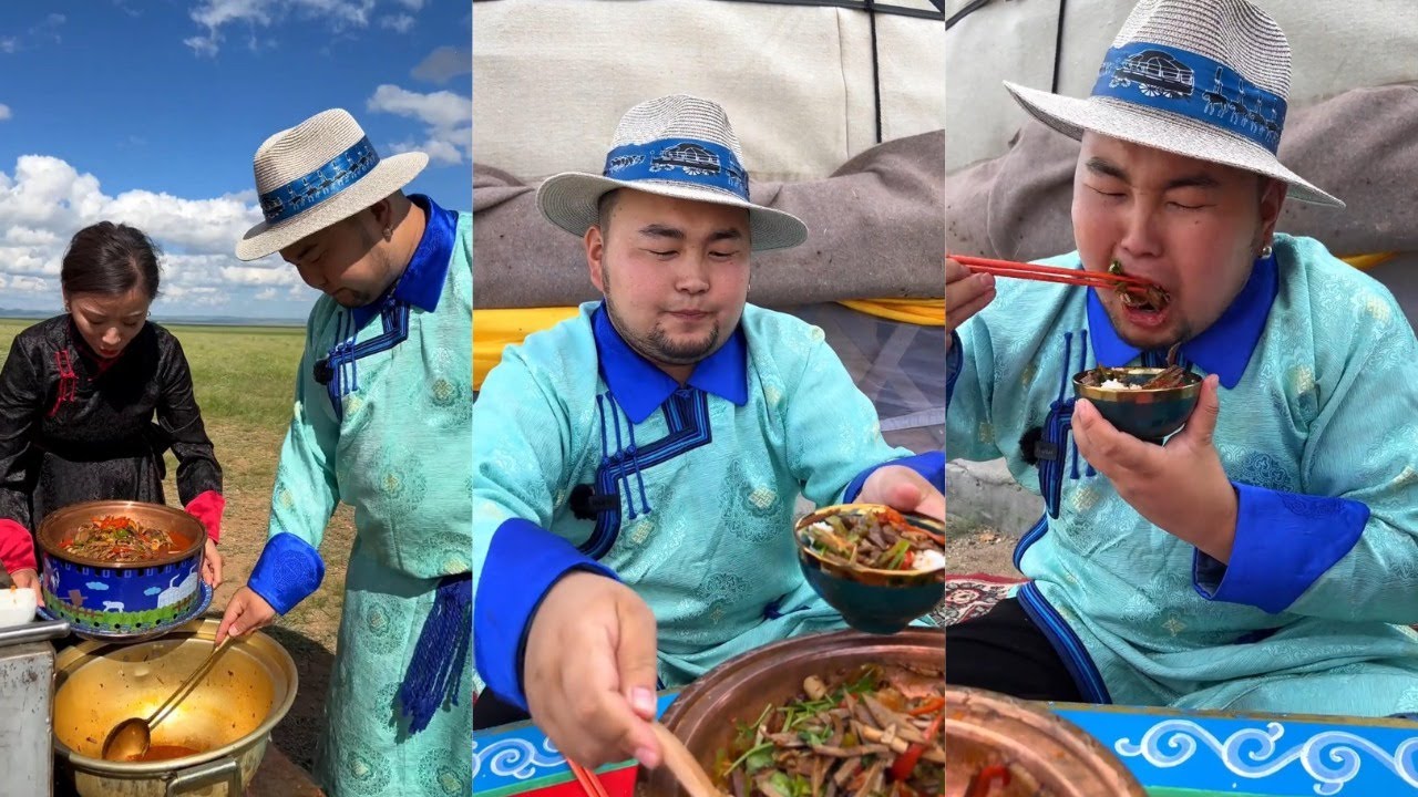 蒙古人的传统美食，红烧羊杂汤【苏和】 #野营 #烹饪 #乡村