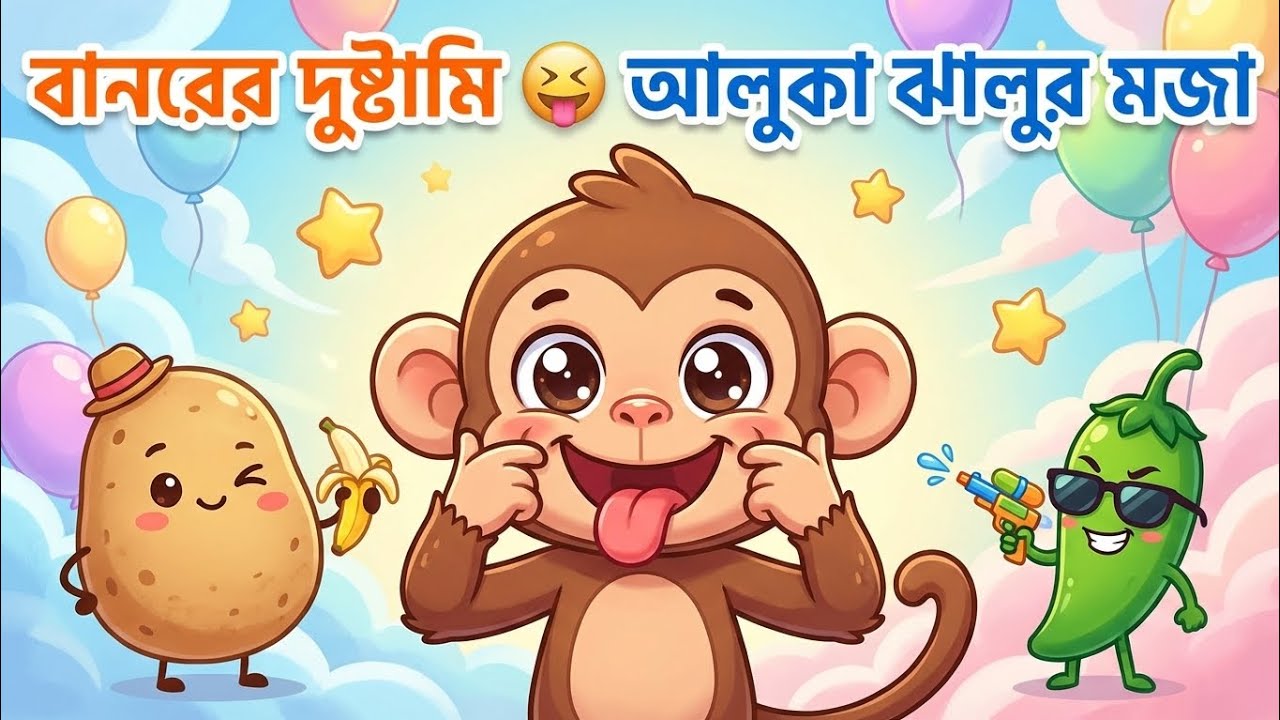 বানরের দুষ্টামি 😆 আলুকা ঝালুর মজার ফানি ভিডিও | Cute Kids Cartoon#alifkidscartoon #কিউটকার্টুন