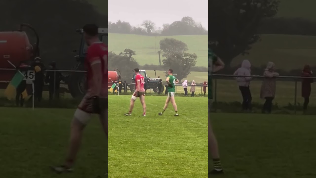 Cork farmer spreads slurry near fans at club GAA game.