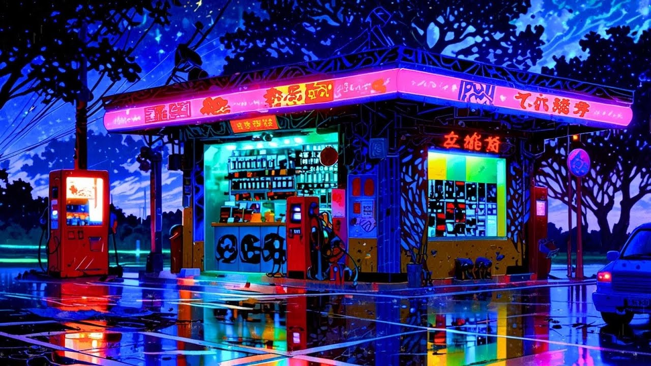 Neon Stop on a Rainy Road | Lofi