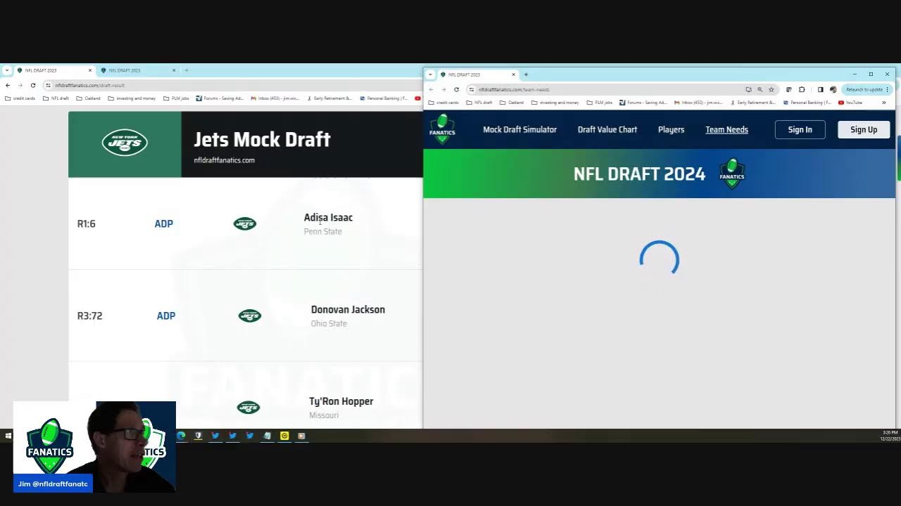 NY Jets demonstration of fanatic mode using nfldraftfanatics.com mock draft simulator