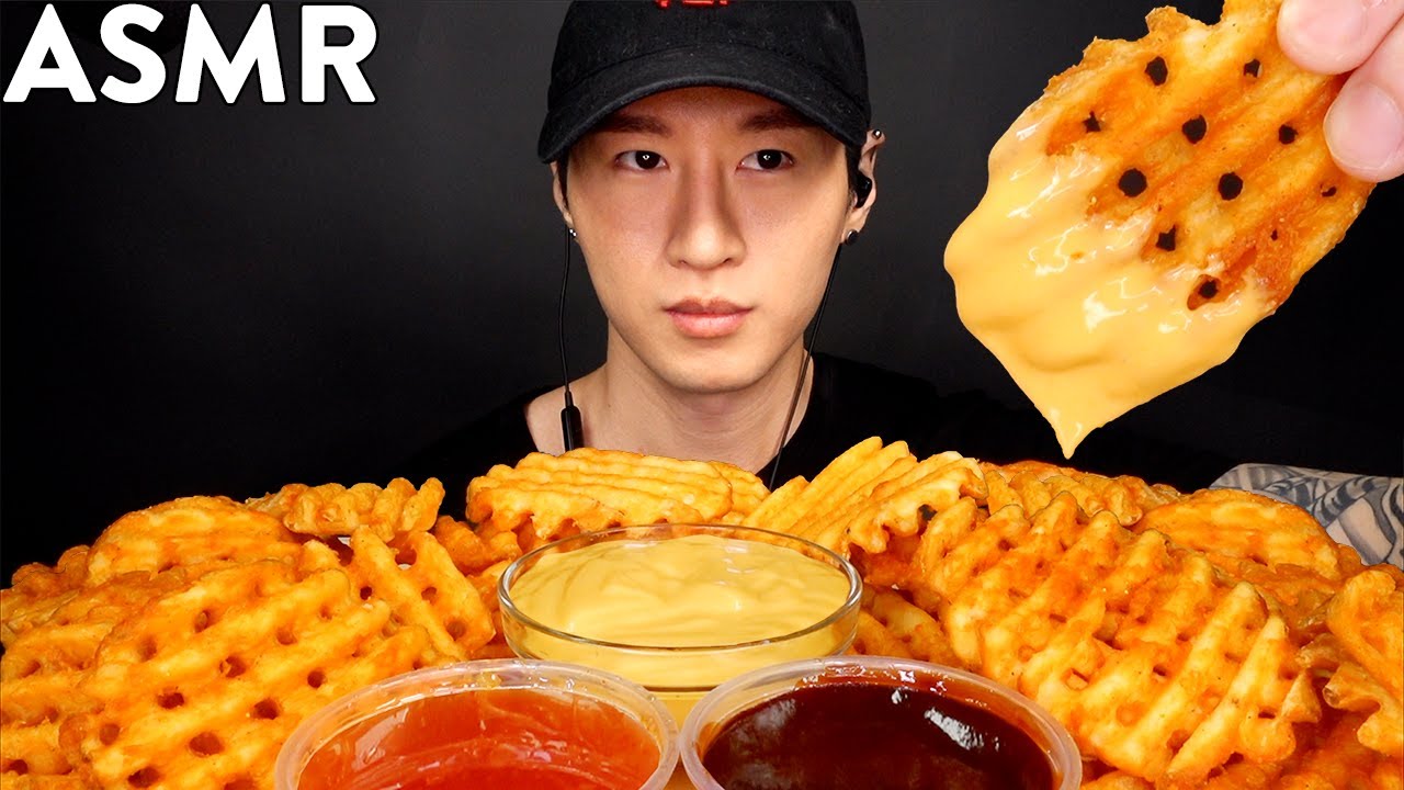 ASMR CHEESY WAFFLE FRIES MUKBANG (No Talking) EATING SOUNDS | Zach Choi ASMR